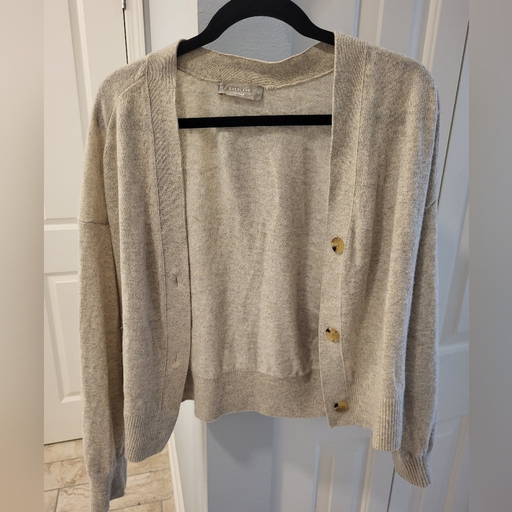 Everlane XL Cashmere Oatmeal Drop Shoulder Cardigan